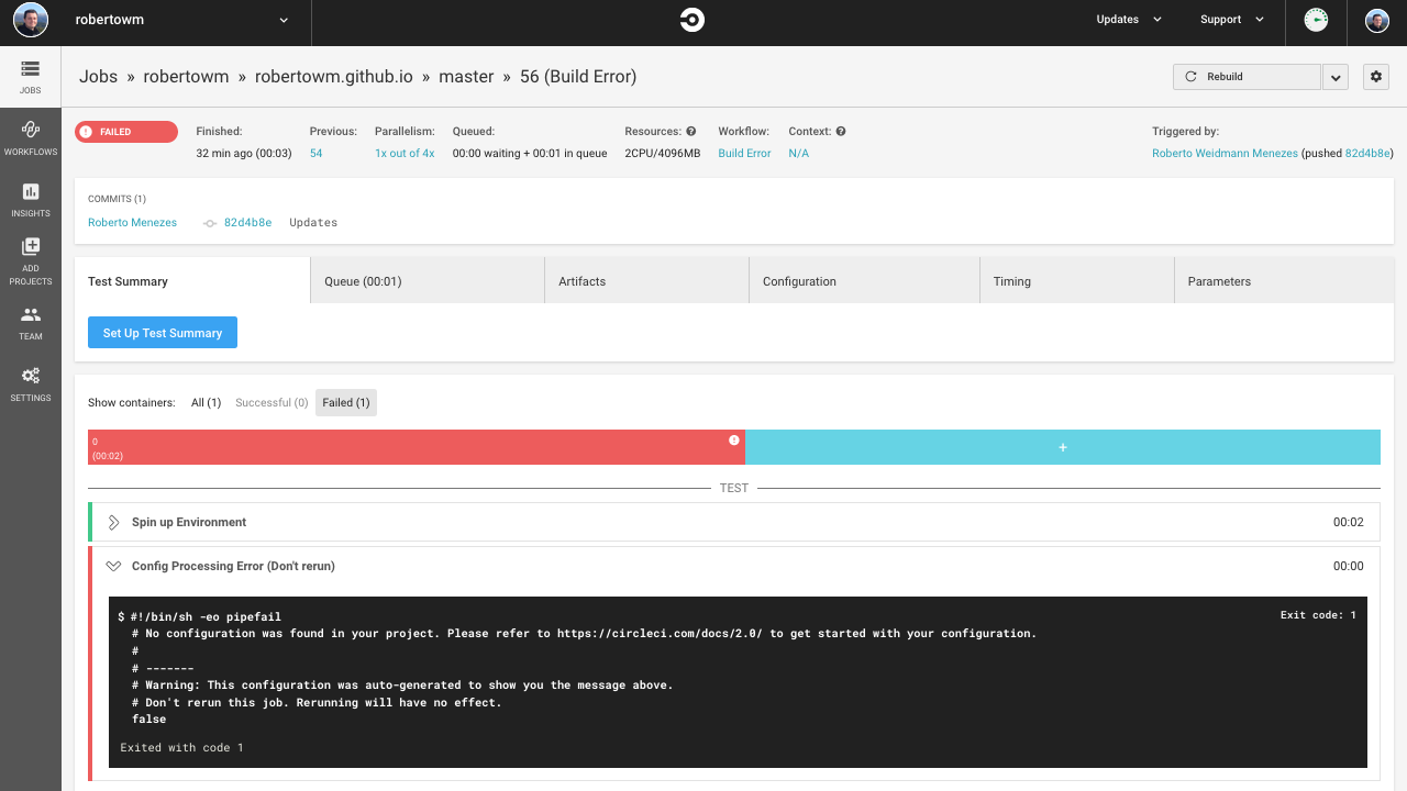 Build failed at CircleCI dashboard Build failed at CircleCI dashboard